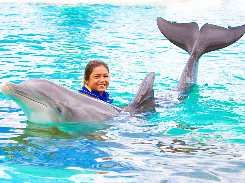 Woman smiling with Dolphin